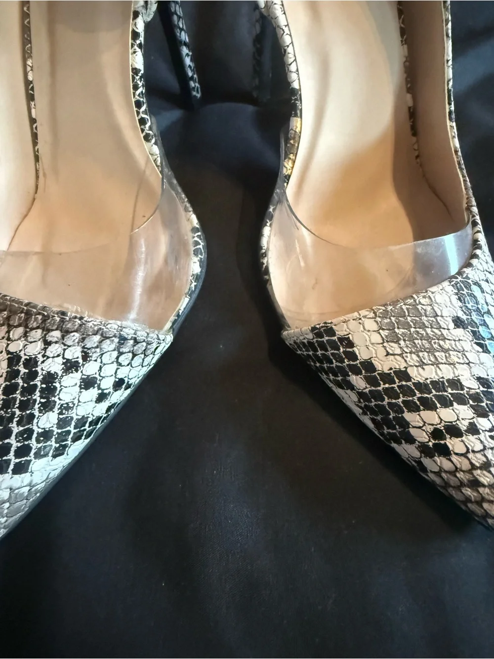Women's Snake-Print Pointed Toe Pumps in Black & White